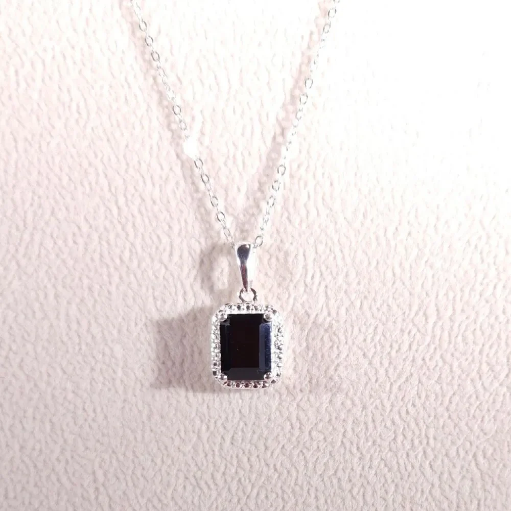 Thai Black Spinel Pendant Necklace & Chain Made in Italy